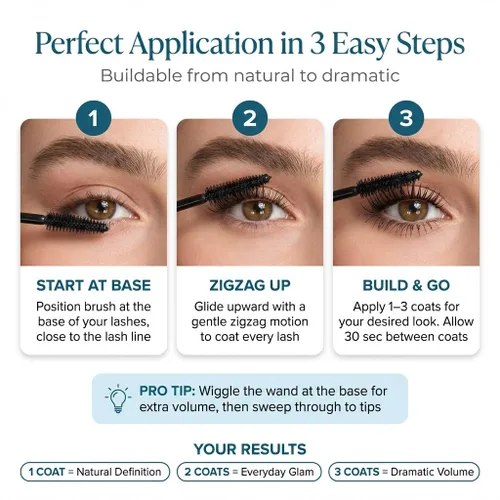 Vista 7 de SEACRET Non-Smudge Tubing Mascara - Dead Sea Mineral Infused, Flake-Free All-Day Wear, Removes with Warm Water, Ophthalmologist Tested, Vegan Black