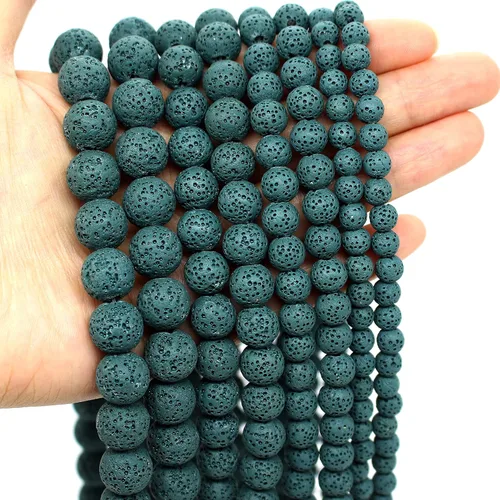 Vista 8 de Oameusa Cuentas redondas sueltas de ágata de piedra volcánica de lava azul de 0.236 in para hacer joyas, 1 hebra de 15 pulgadas, 1 hebra por