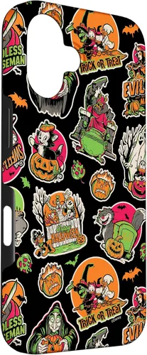 Vista 3 de Funda para iPhone 16 Disney 100 Happy Halloween con estampado de pegatinas de personajes D100