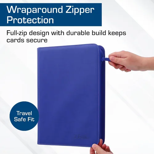 Vista 5 de BCW Z-Folio - Álbum LX de 9 bolsillos - Azul Organizador de tarjetas con cremallera segura Carpeta de colección de tarjetas de cuero sintético