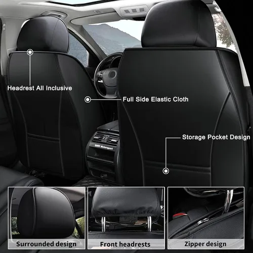 Vista 2 de AOMSAZTO Funda de asiento de automóvil para Toyota Tacoma 2016-2023, juego completo de 5 asientos, cojín de cuero para asiento de automóvil
