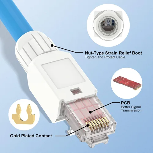 Vista 4 de VCELINK Conector RJ45 sin herramientas, enchufe de terminación de campo CAT6, enchufe modular chapado en oro, conector UTP CAT6 sin herramientas