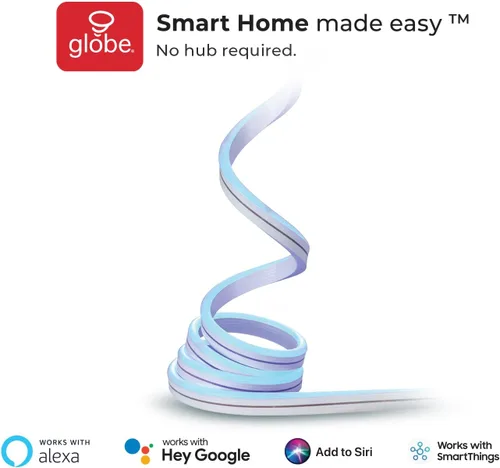 Vista 10 de Globe Electric 50273 Wi-Fi Smart Flexigon Multicolor Cambio RGB LED Plug-in Tira de luz de neón para interiores y exteriores, no requiere