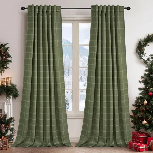 Vista 31 de NICETOWN Cortinas de Granja a Cuadros 100% Opacas de 96 Pulgadas de Largo, Juego de 2 Paneles para Sala de Estar y Dormitorio, Cortinas a Cuadros
