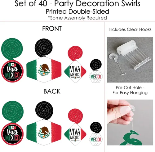 Vista 6 de Big Dot of Happiness Viva México - Decoración para colgar en fiestas del Día de la Independencia mexicana - Remolinos de decoración para fiestas