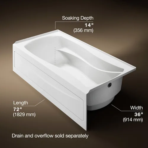 Vista 3 de Kohler 1259-RA-0 Mariposa 72.4 in x 36.0 in baño alcobólico, drenaje derecho, Blanco