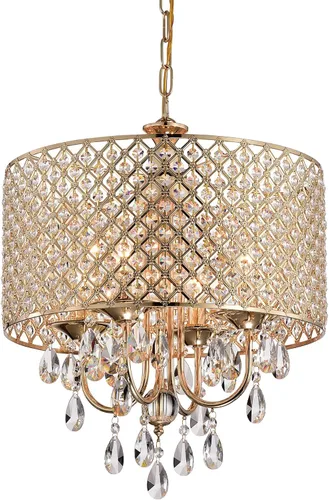 Vista 11 de Edvivi Marya - Candelabro de cristal con 4 luces, acabado de cobre antiguo, lámpara de techo ajustable con pantalla redonda de cristal para sala
