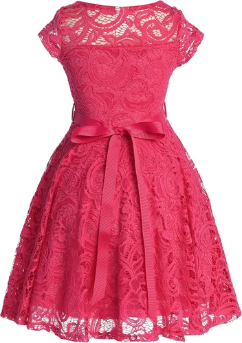 Vista 14 de Little Girl - Vestido de niña con manga de encaje y cinturón de piedras