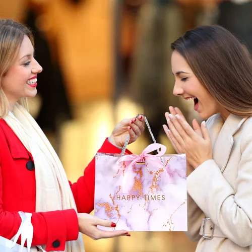 Vista 6 de JMANNI Bolsas de regalo, 3 piezas de tamaño mediano con cinta de lazo, bolsa de regalo de papel portátil, patrón de mármol, para cualquier ocasión
