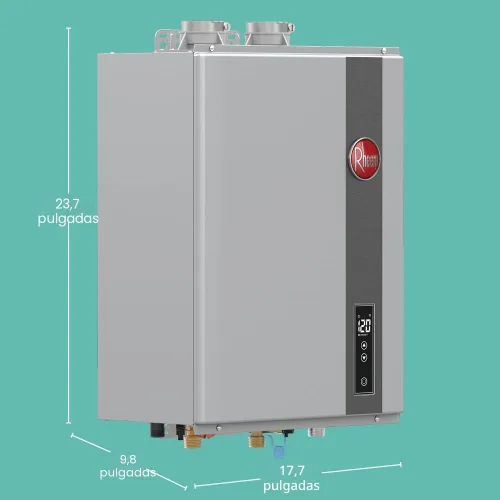Vista 7 de Rheem - Calentador de agua de propano líquido sin tanque y con condensación, para interiores, hasta 6.8 GPM, 120,000 BTUs de agua caliente super