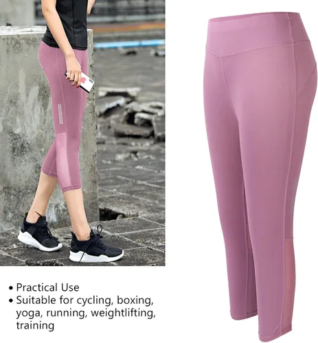 Vista 5 de Pantalones de yoga de cintura alta para mujer, leggings deportivos, leggings deportivos transpirables recortados, levantamiento de glúteos