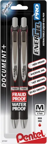 Vista 4 de Pentel EnerGel PRO - Bolígrafo de gel permanente, (0.028 in), línea media, archivador y resistente al agua, tinta negra, paquete de 2 unidades Negro