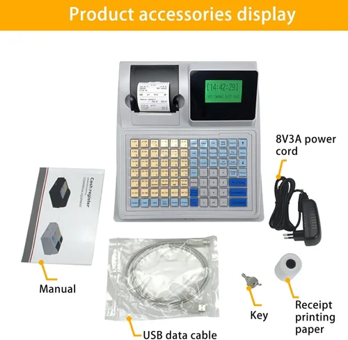 Vista 8 de Sistema de caja registradora electrónica, caja registradora electrónica LED de 81 llaves, con teclado plano, cajón de efectivo e impresora térmica