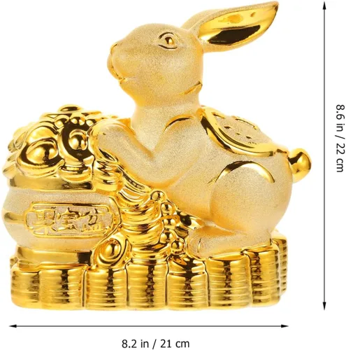 Vista 6 de Estatua de conejo de cerámica Feng Shui Estatua de conejo para riqueza 2023 Año Nuevo chino Zodiaco Recuerdo Animales Banco Moneda Conejito Caja