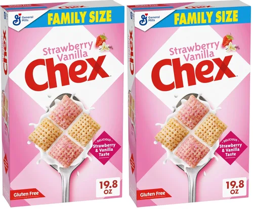 Vista 9 de Cereal Chex de Fresa y Vainilla, cereales para el desayuno sin gluten, hechos con grano integral, 12.4 onzas