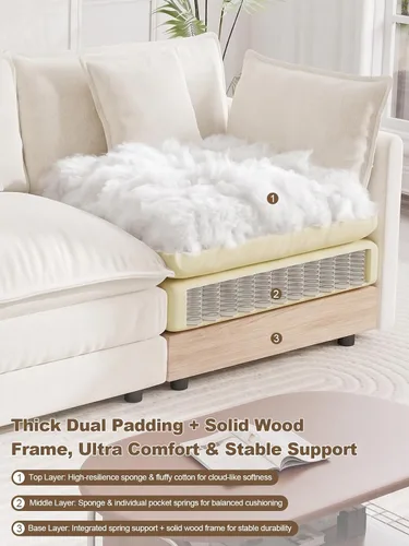 Vista 4 de 76.7" Cloud Couch for Living Room, Deep Seat Loveseat Sofa, Beige Breathable Chenille, 2-Seats Couch for Apartment Small Spaces, Pocket Spring
