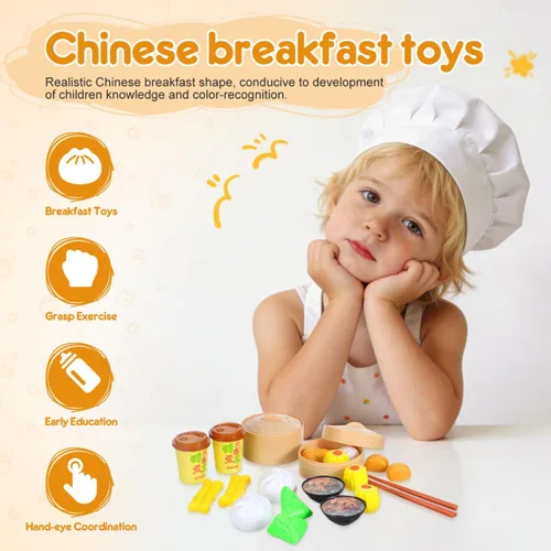 Vista 3 de Toyvian Play Food 26pcs Juego de juguete de simulación Bollos de vapor Juguete chino desayuno para niños Juego de cocina Plato de cocina Plato