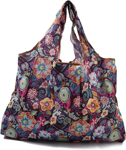 Vista 22 de BEEFLYING Bolsas de comestibles plegables, de nailon, ecológicas y reutilizables, impermeables, bolsas de la compra plegables Bolsa de asas