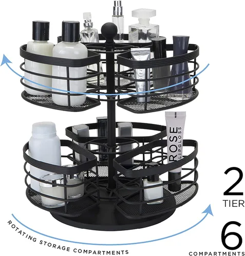 Vista 2 de Bath Bliss Organizador de almacenamiento de tocador de carrusel de 2 niveles, debajo del gabinete, tocador, bueno para cosméticos, joyas y artículos