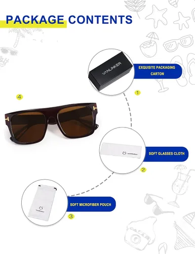 Vista 6 de VANLINKER Gafas de sol cuadradas de moda para hombre y mujer, de gran tamaño, con parte superior plana, retro, 70s, rectangular, para conducir