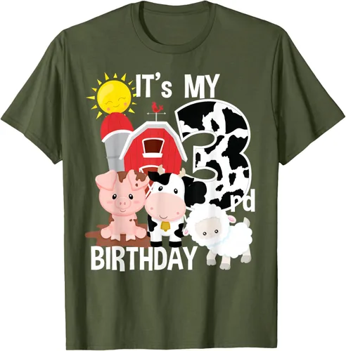Vista 39 de Camiseta con diseño de animales de granja con texto en inglés "It's My 3rd Birthday" Negro