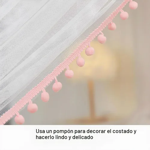 Vista 4 de Akiky Mosquitera para niñas con castillo de princesa pompón para interiores y exteriores, red para cama para niños, no incluye postes de cama Rosa