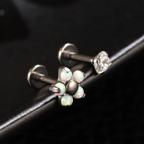 Vista 2 de PEAKLINK Titanium Crystal Labret Studs16G Labret Jewelry Labret Internally Threaded Earring Helix StudsTragus Cartilage Conch Ear Piercing Body
