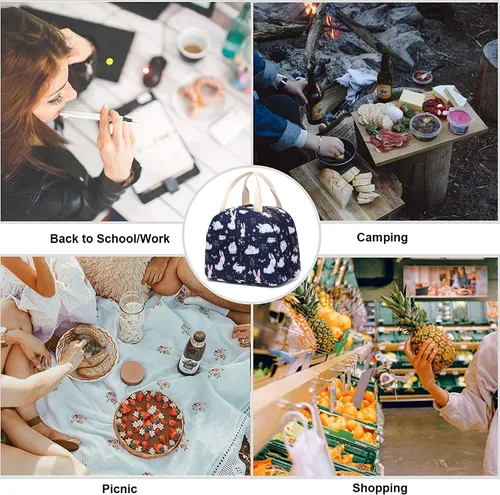 Vista 4 de Bolsa de almuerzo de conejo para mujeres y niñas, bolsas de picnic reutilizables con aislamiento para adultos y niños, trabajo, escuela, senderismo
