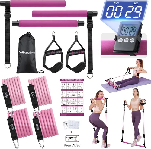 Vista 15 de Upgraded Pilates Bar Kit with Resistance Bands Natural Latex for Women & Men, Heavy-Duty Stainless Steel Multifunctional Yoga Pilates Stick for Home