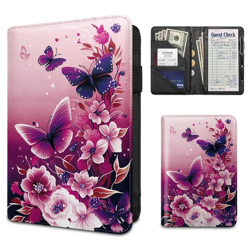Vista 20 de Server Book for Waitress,Waiter Book with Zipper Pocket,PU Leather Waitstaff Organizer Wallet with 7 Pockets,Guest Check & Money Holder,Fits Server