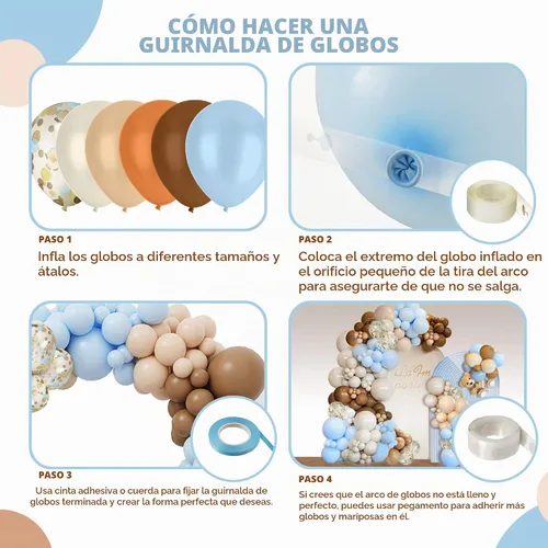 Vista 3 de Kit de arco de guirnalda de globos marrones, café y azules de 148 piezas, diseño boho de osito de peluche beige con texto en inglés «We Can Bearly