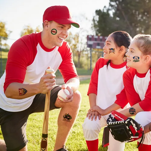 Vista 6 de 144 piezas de tatuajes temporales de béisbol, sóftbol, temática deportiva, impermeables, tatuajes temporales, suministros de decoración para fiestas