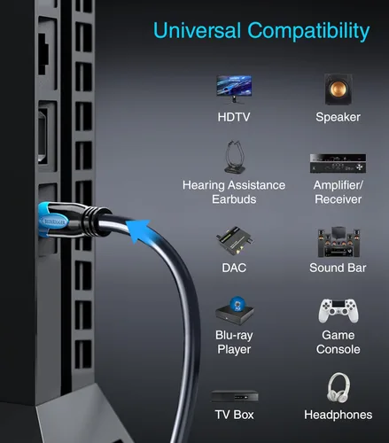 Vista 4 de BlueRigger Toslink - Cable de audio óptico digital - 1.5 pies - (cable de fibra óptica, chapado en oro de 24 K) S/PDIF Cable óptico de audio digital
