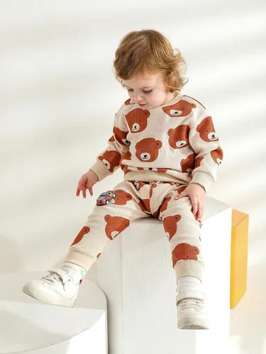 Vista 5 de Ropa de bebé niño niño manga larga con estampado de oso + pantalones deportivos