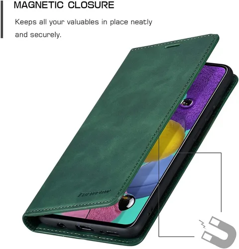 Vista 4 de QLTYPRI Funda tipo cartera para Samsung Galaxy S20 FE, 3 tarjeteros, color verde Funda de piel sintética de alta calidad, cierre magnético