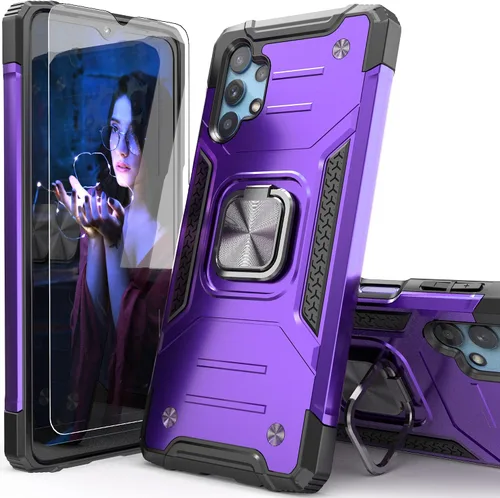 Vista 10 de Funda para Galaxy A32 5G con protector de pantalla, a prueba de caídas, ajuste delgado, con soporte para automóvil, funda protectora ligera