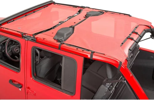 Vista 9 de MasterTop ShadeMaker Bimini Techo de Malla - Se Ajusta a Jeep Wrangler JL de 2 Puertas 2018-2023 - Parasol para Jeep Wrangler JL - Correas y Rojo