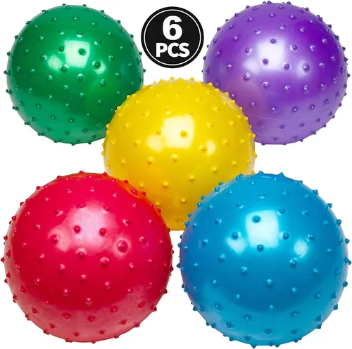 Vista 8 de Bedwina Knobby Balls - Bulk 7 Inch Sensory and Spiky Massage Stress Balls for Toddlers, with Pump, Fun & Bouncy for Toddler, Kids Party Favors