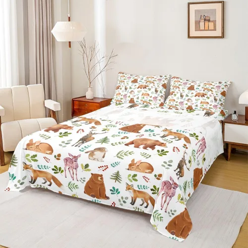 Vista 24 de Erosebridal Juego de sábanas de animales de la selva para niñas y niños, juego de sábanas de safari salvaje con diseño de elefante, oso, tigre