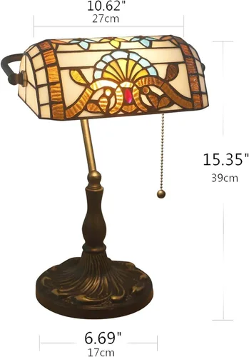 Vista 3 de Desk lamp Bankers Lamp Green, Antique Table, Vintage Glass Retro with Pull E27 Bedside Office Light for Livingroom,B Reading