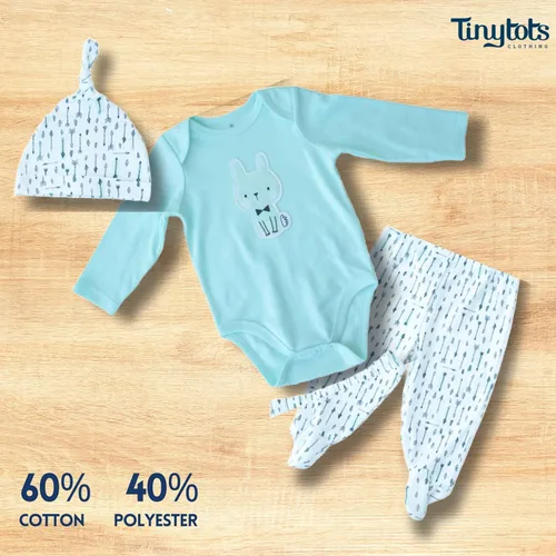 Vista 2 de Tiny Tots Conjunto de ropa de bebé de 3 piezas para recién nacido con pantalones + manga larga + gorro Ropa de bebé niño