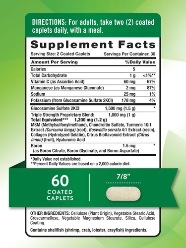 Vista 2 de Complejo glucosamina condroitina MSM 60 cápsulas Suplemento de triple fuerza con cúrcuma Suplemento sin OMG y sin gluten por Nature's Truth
