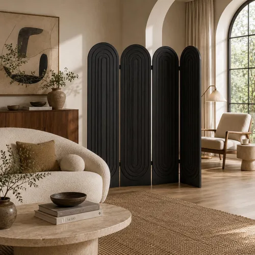 Vista 7 de 4 paneles decorativos de madera separador plegable pantalla de Negro