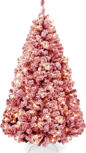 Vista 15 de Best Choice Products - Árbol de Navidad artificial preiluminado de 7.5 pies con nieve artificial, pino, 2-en-1 luces LED blancas y multicolor, Verde