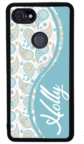 Vista 4 de Funda de goma negra personalizada con estampado de cachemira verde azulado y naranja compatible con Google Pixel 10, 10 Pro, 10 Pro XL, 9a, 9 Pro