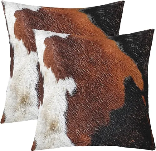 Vista 26 de Juego de 2 fundas de almohada con estampado de piel de vaca de 16"x16", fundas de cojín de piel de vaca para sala de estar, dormitorio, casa