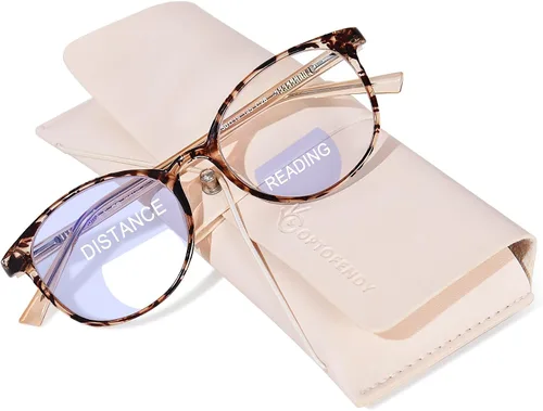 Vista 8 de Gafas de lectura bifocales para mujer, lentes TR90 redondos transparentes con bloqueo de luz azul para computadora con bisagra de resorte Café