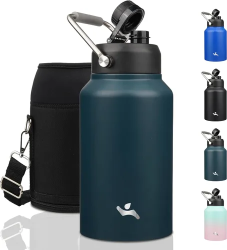 Vista 36 de Konokyo Jarra de medio galón con asa, botella de agua aislada de 64 onzas con bolsa de transporte, botella de metal de acero inoxidable al vacío