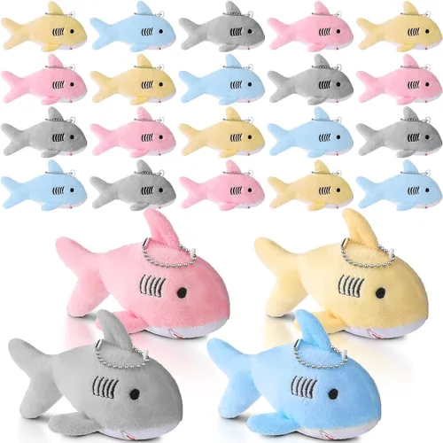 Vista 7 de Zubebe 24 llaveros de tiburón de felpa para fiestas, regalos de fiesta de animales pequeños a granel para niños, aula, escuela, baby shower, mar