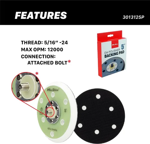 Vista 3 de Maxshine Placa de respaldo universal de doble acción de gancho y bucle de 5 pulgadas - Se adapta a pulidores DA con rosca de 5/16 pulgadas - Soporta